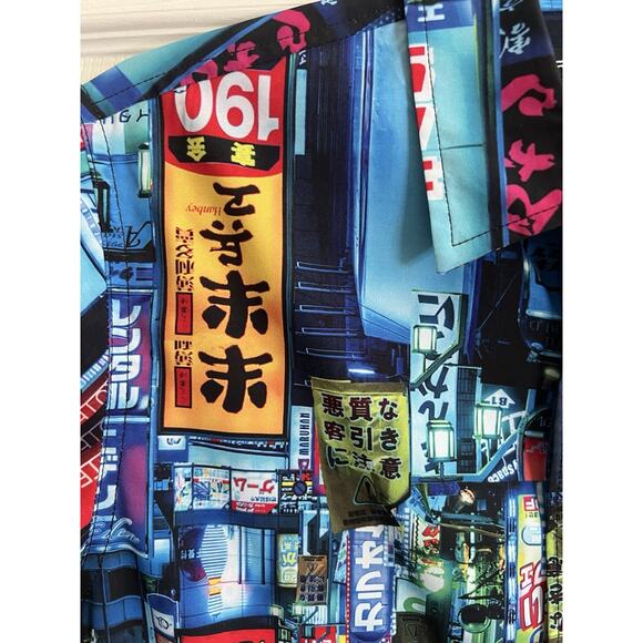 JUST ATTITUDE Graphic Tokyo Shinjwku Nights Button Down Shirt - Picture 6 of 15